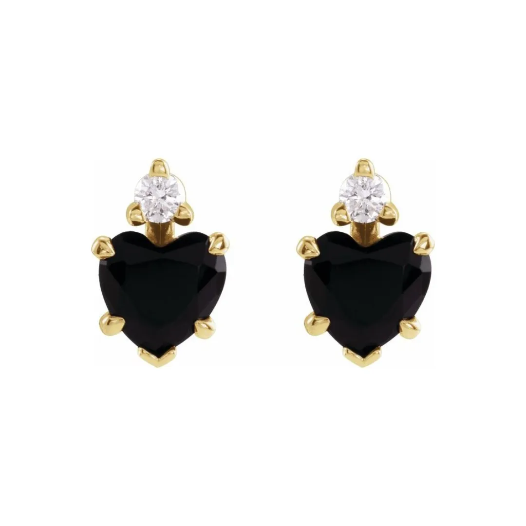 .06CTW DIAMOND ONYX HEART STUD EARRINGS