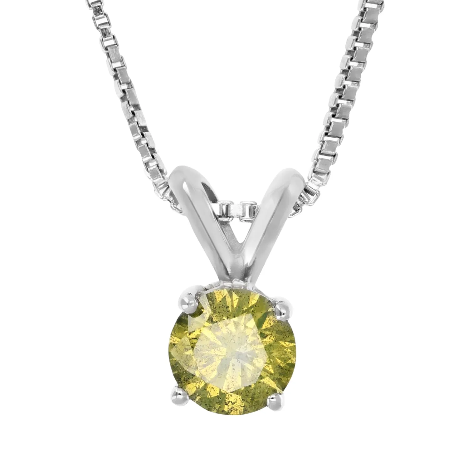 0.80 cttw Yellow Diamond Solitaire Pendant 14K White Gold Round with Chain