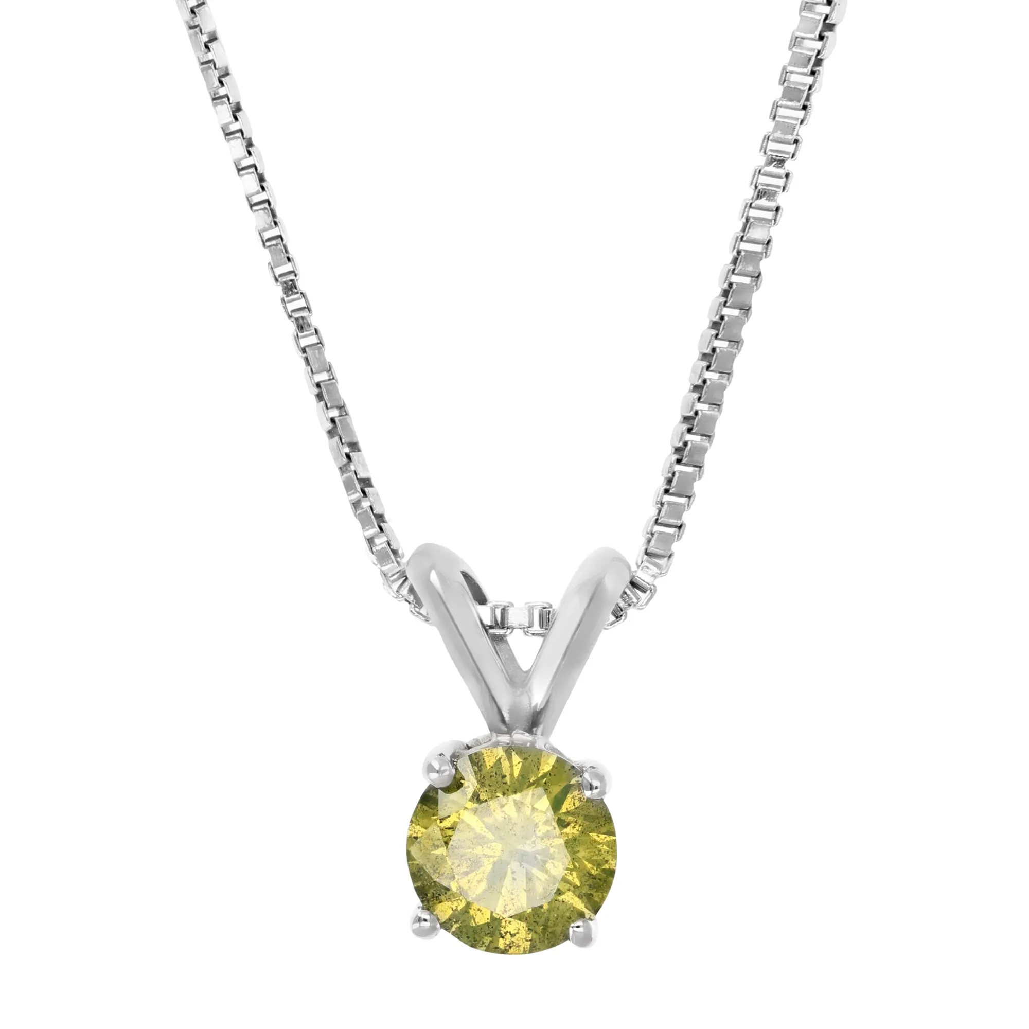 0.80 cttw Yellow Diamond Solitaire Pendant 14K White Gold Round with Chain