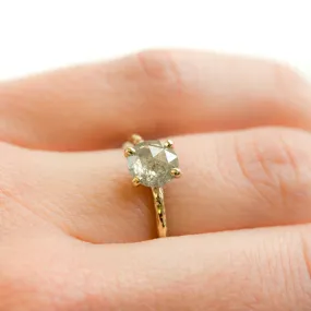 1.13ct Rosecut Silver Grey Galaxy Diamond and Dainty Carved Yellow Gold Low Profile Solitaire