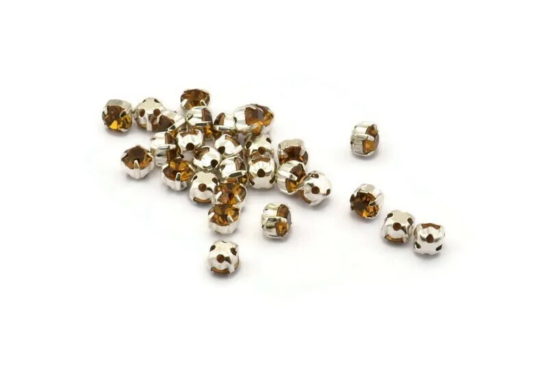 12 Amber Crystal Rhinestone Beads With 4 Holes Brass Setting for SS24, Charms, Pendants, Earrings - 5.3mm SS24