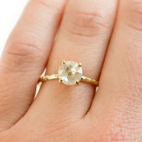 1.35ct Rosecut Clear Glittering Galaxy Diamond and Dainty Carved Yellow Gold Low Profile Solitaire Setting