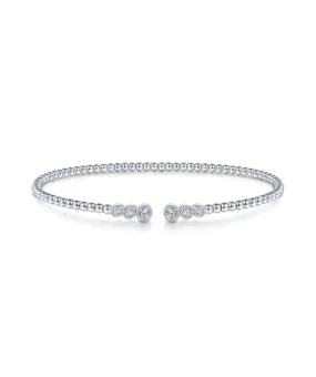 14K White Gold Bujukan Bead Split Cuff Bracelet with Bezel Set Diamonds