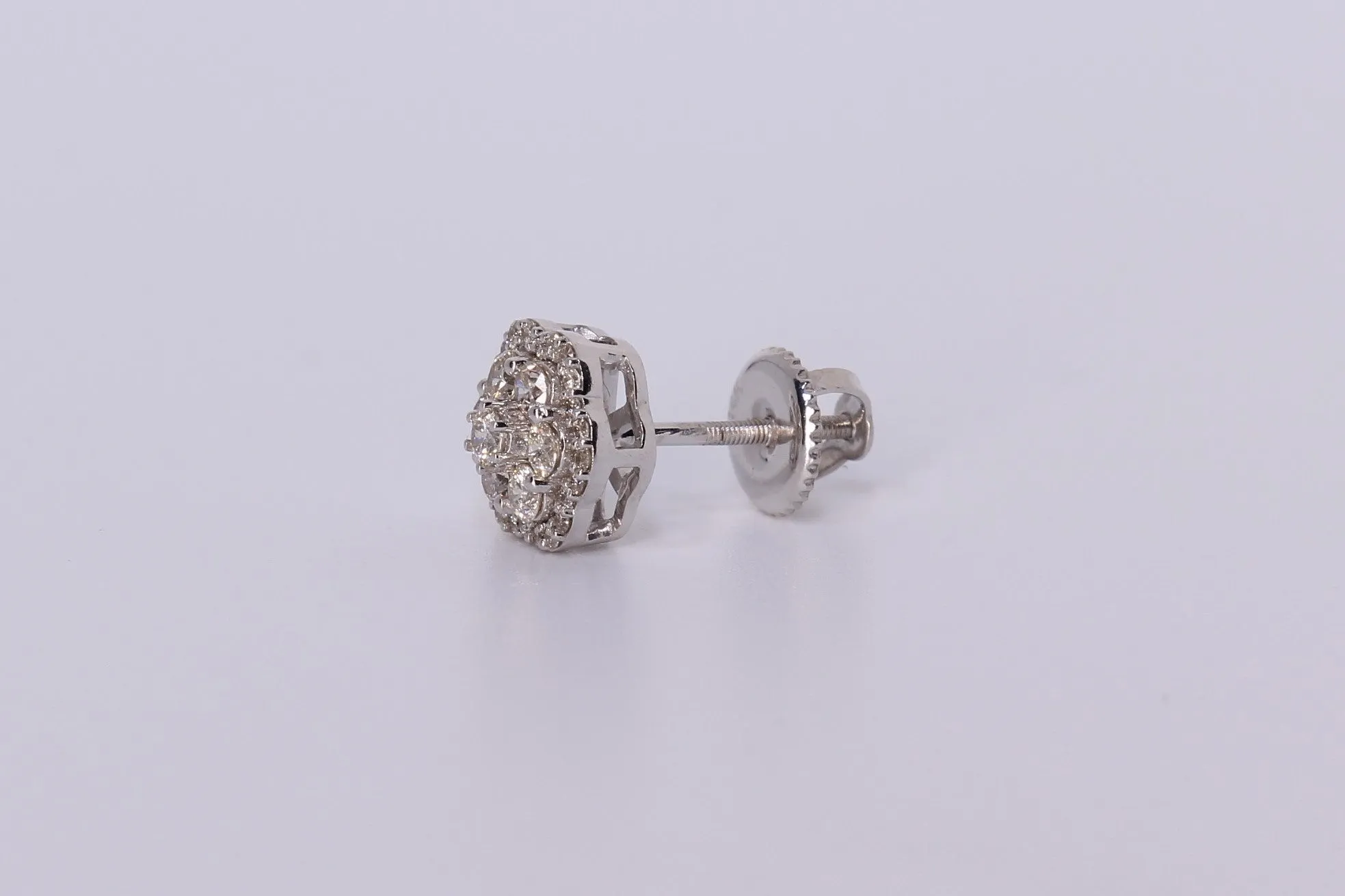 14K White Gold Flower Cluster Earrings .740Ctw