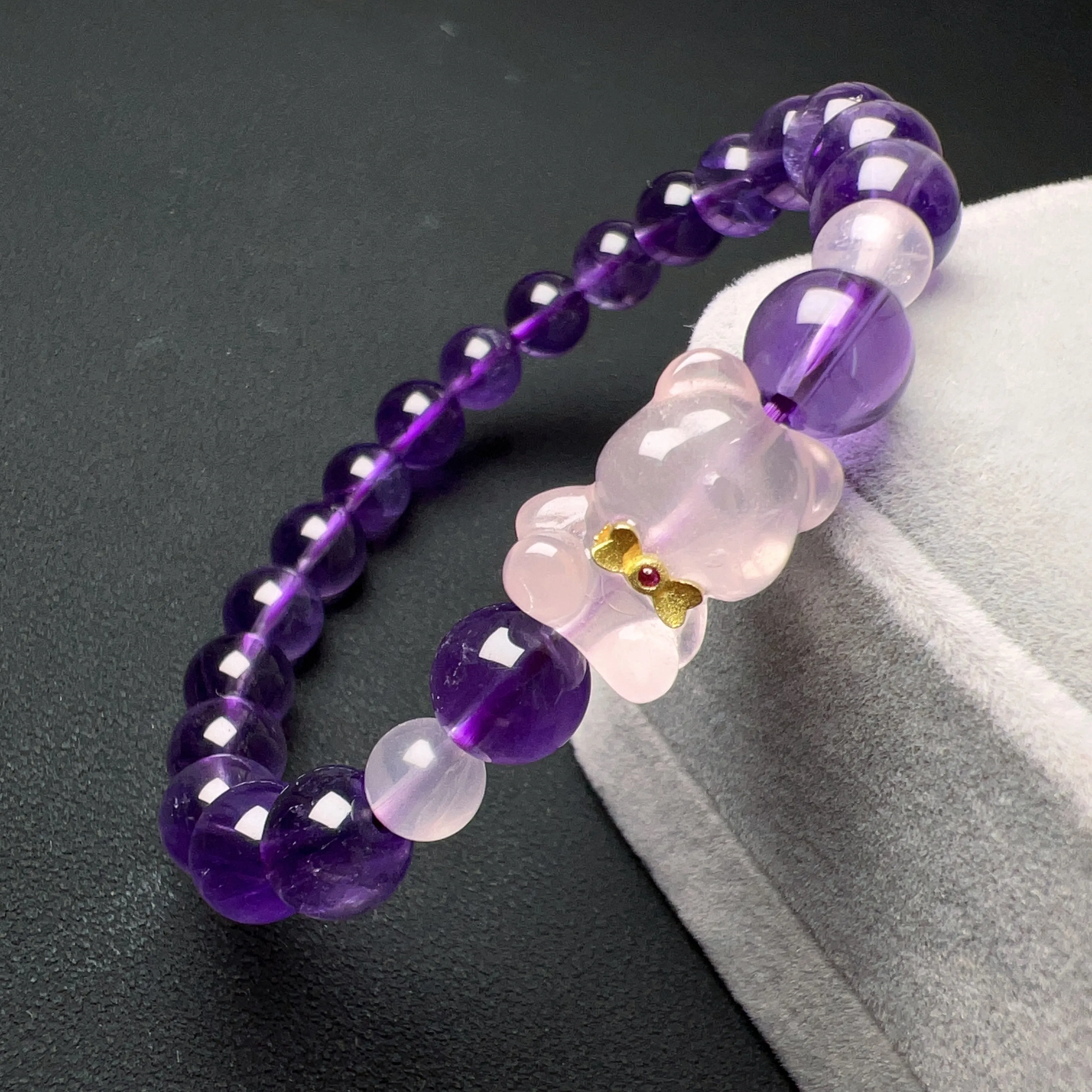 8mm Natural Amethyst Healing Crystal Bracelet with Gummy Bear Charm | Custom-made Crown Chakra Jewelry