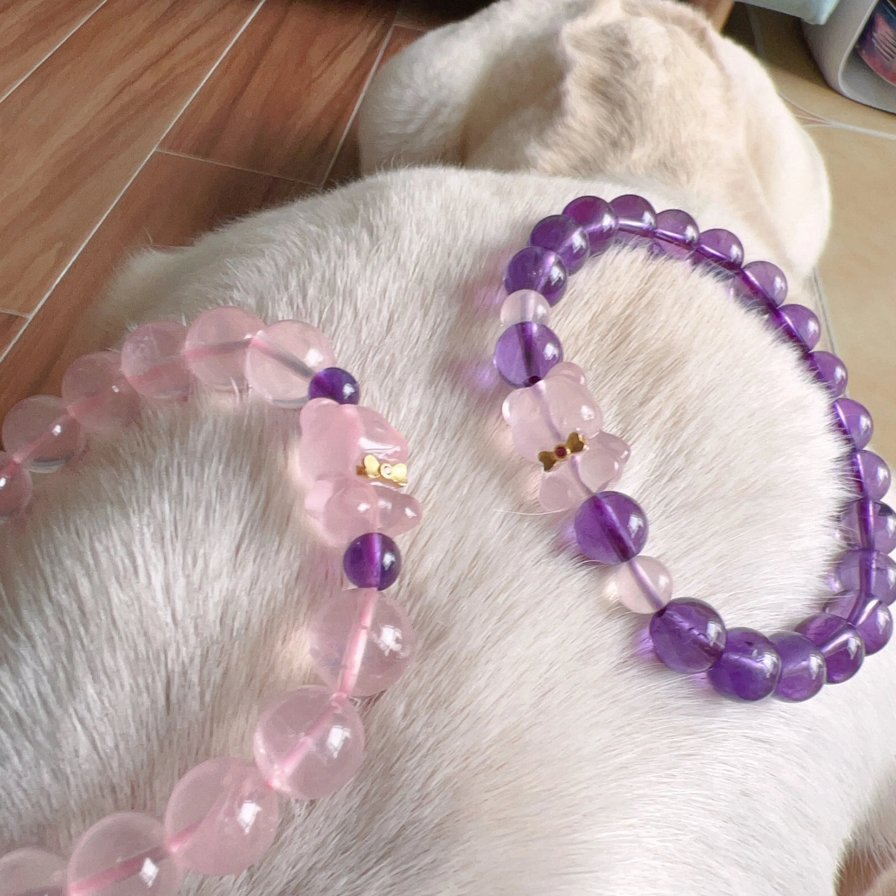 8mm Natural Amethyst Healing Crystal Bracelet with Gummy Bear Charm | Custom-made Crown Chakra Jewelry