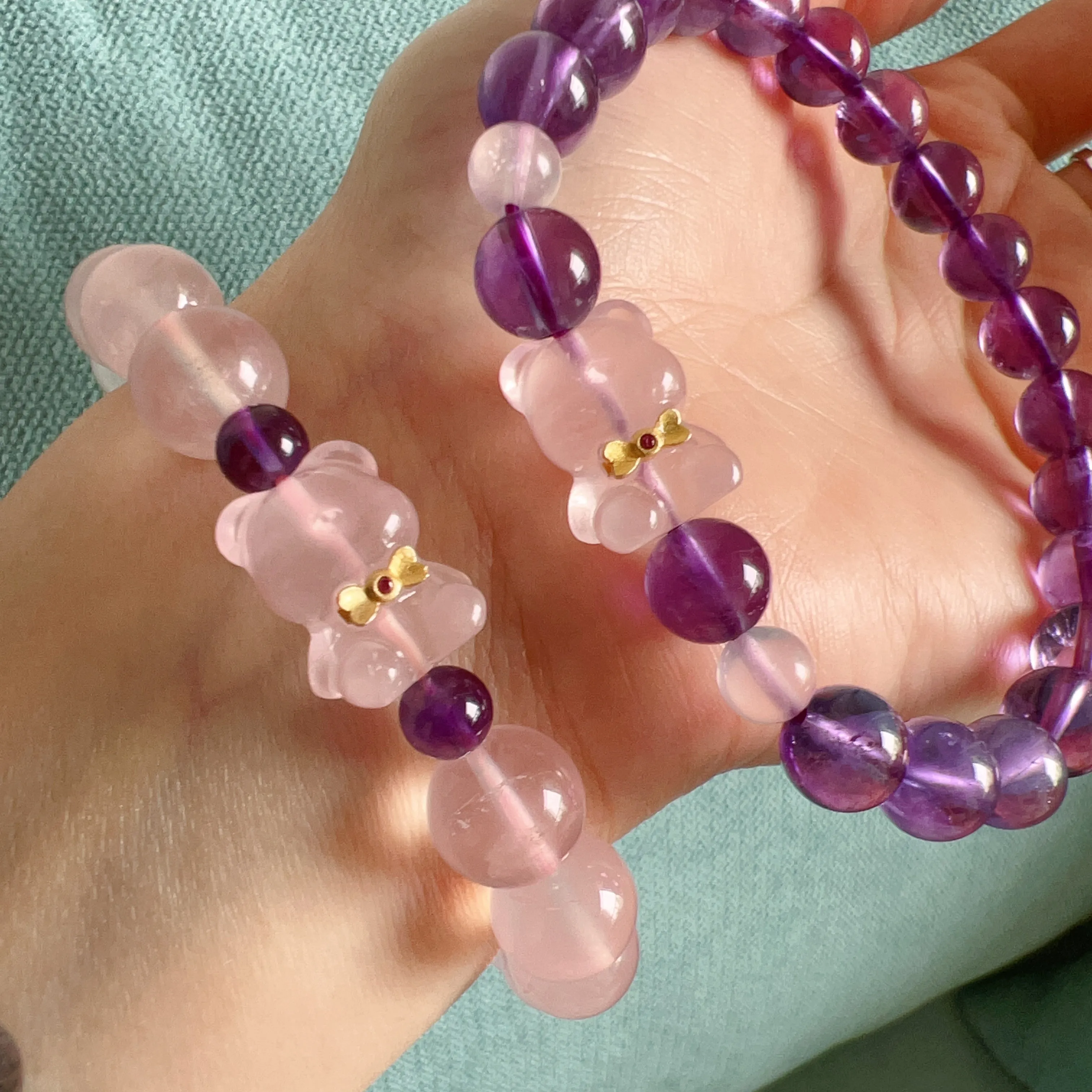 8mm Natural Amethyst Healing Crystal Bracelet with Gummy Bear Charm | Custom-made Crown Chakra Jewelry