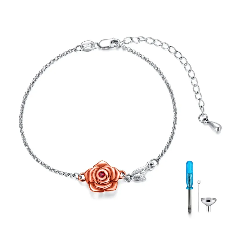 925 Sterling Silver Rose Flower Urn Bracelet for Loved Ones Ashes Cremation Keepsake Bracelet Memorial Jewelry Gift for Women