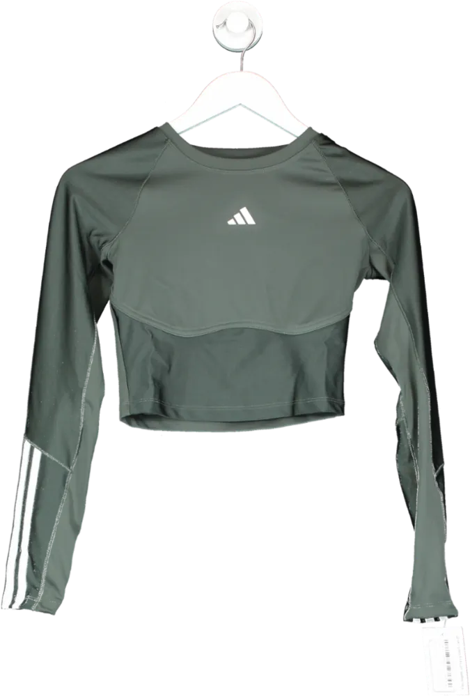 adidas Green Hyperglam Shine Training Crop Long-sleeve Top UK S