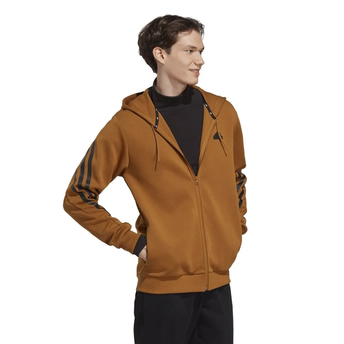 ADIDAS MEN'S FUTURE ICONS 3-STRIPES FULL-ZIP BRONZE HOODIE