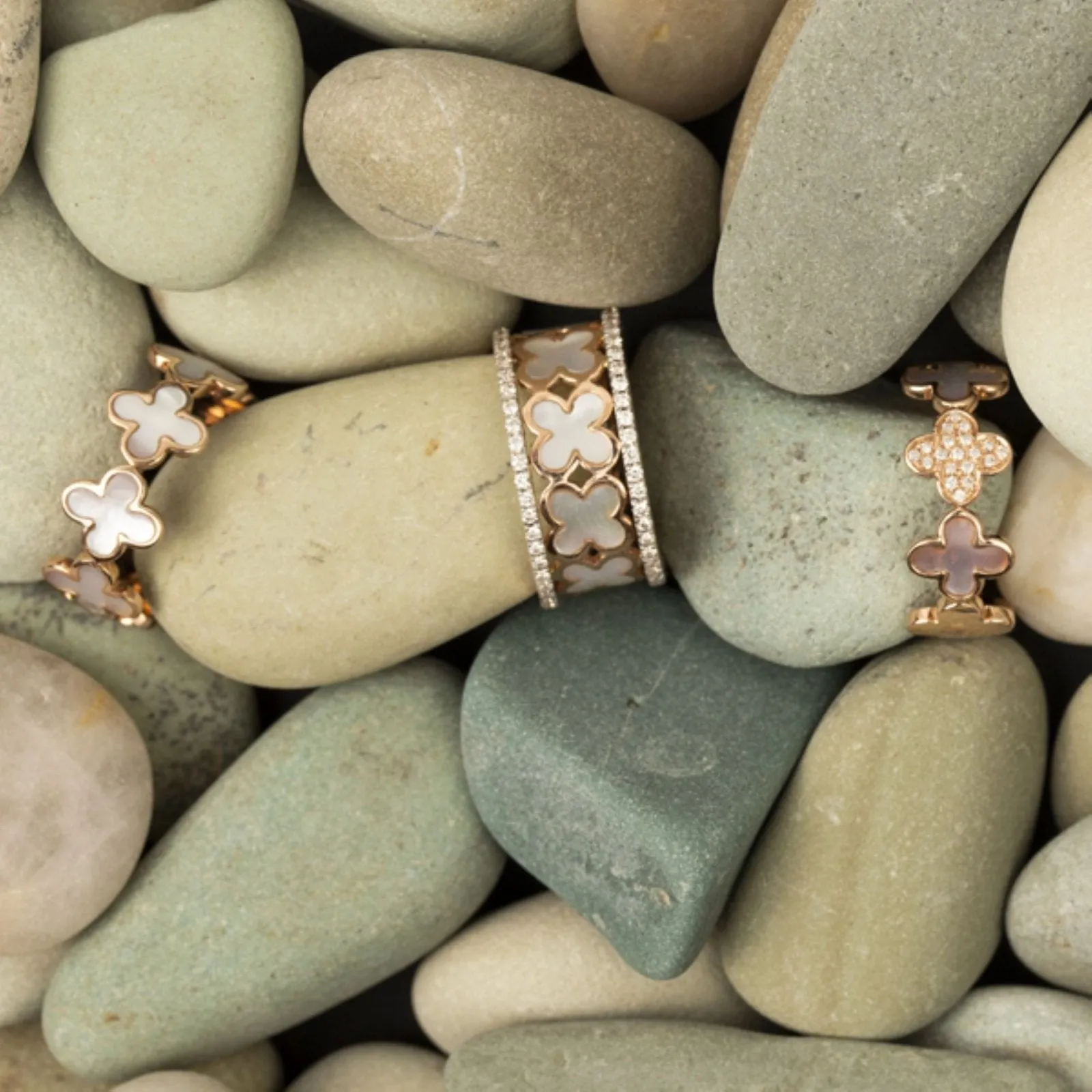 Alternating Diamond and Mother of Pearl Clover Eternity Ring