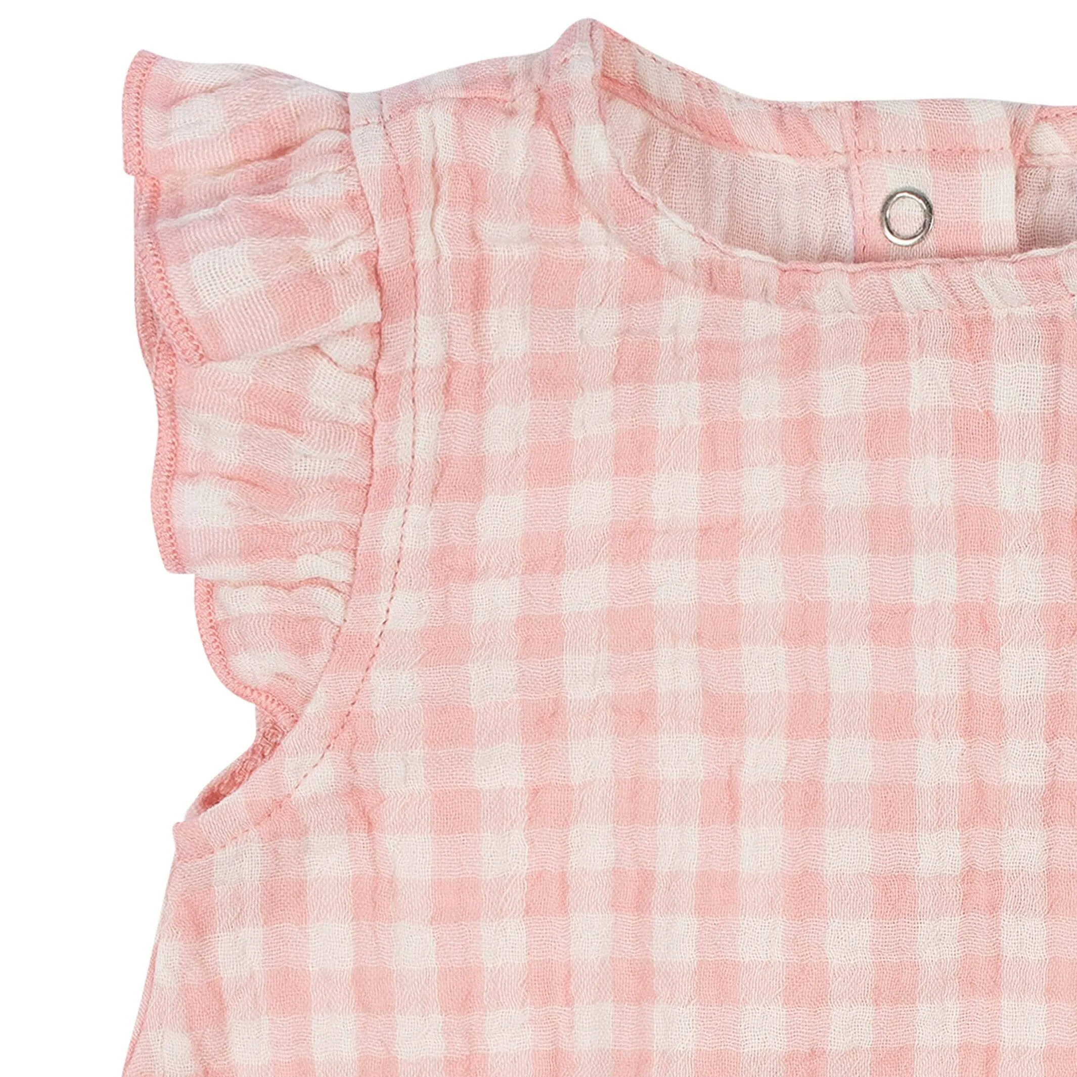 Baby Girls Pink Gingham Gauze Bubble Romper