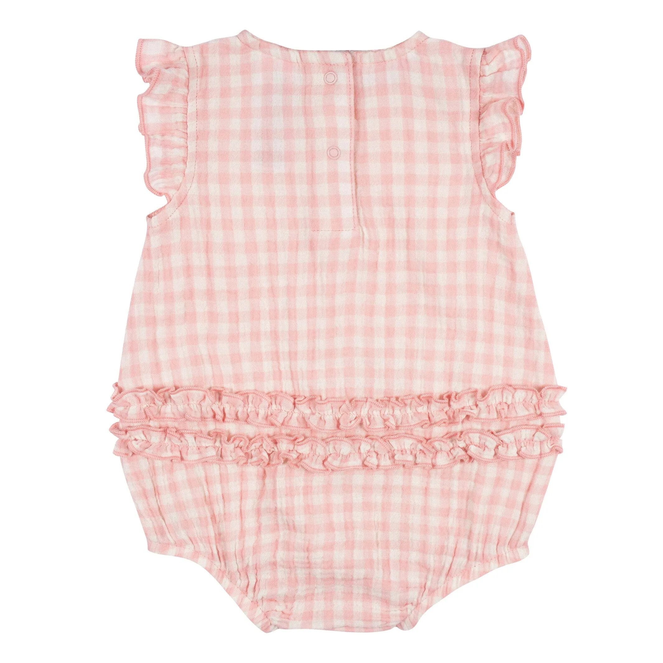 Baby Girls Pink Gingham Gauze Bubble Romper