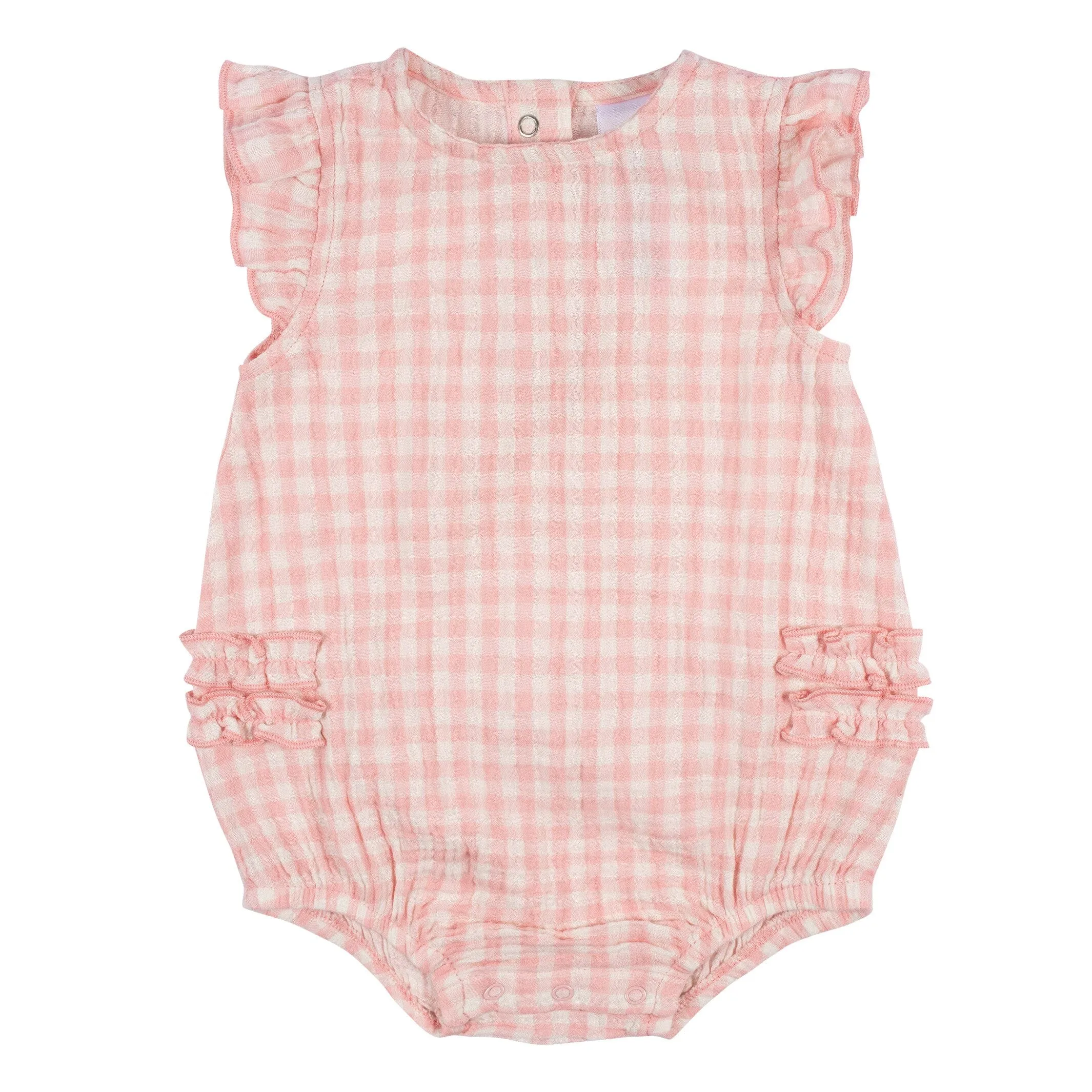 Baby Girls Pink Gingham Gauze Bubble Romper