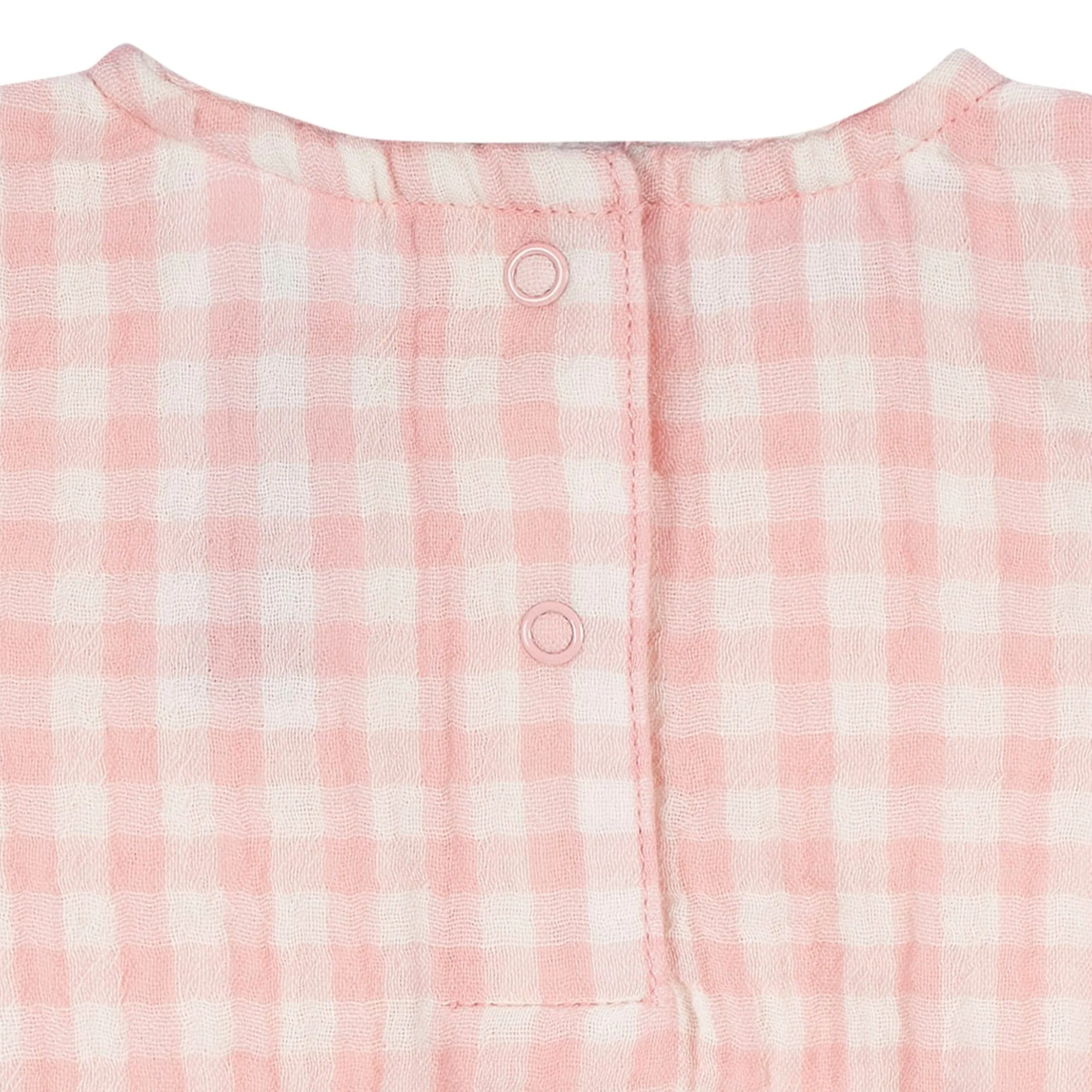 Baby Girls Pink Gingham Gauze Bubble Romper