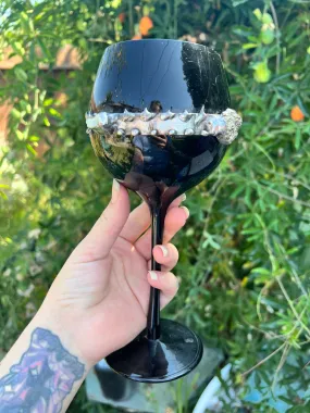 Black glass Goblet with Opal and Pyrite