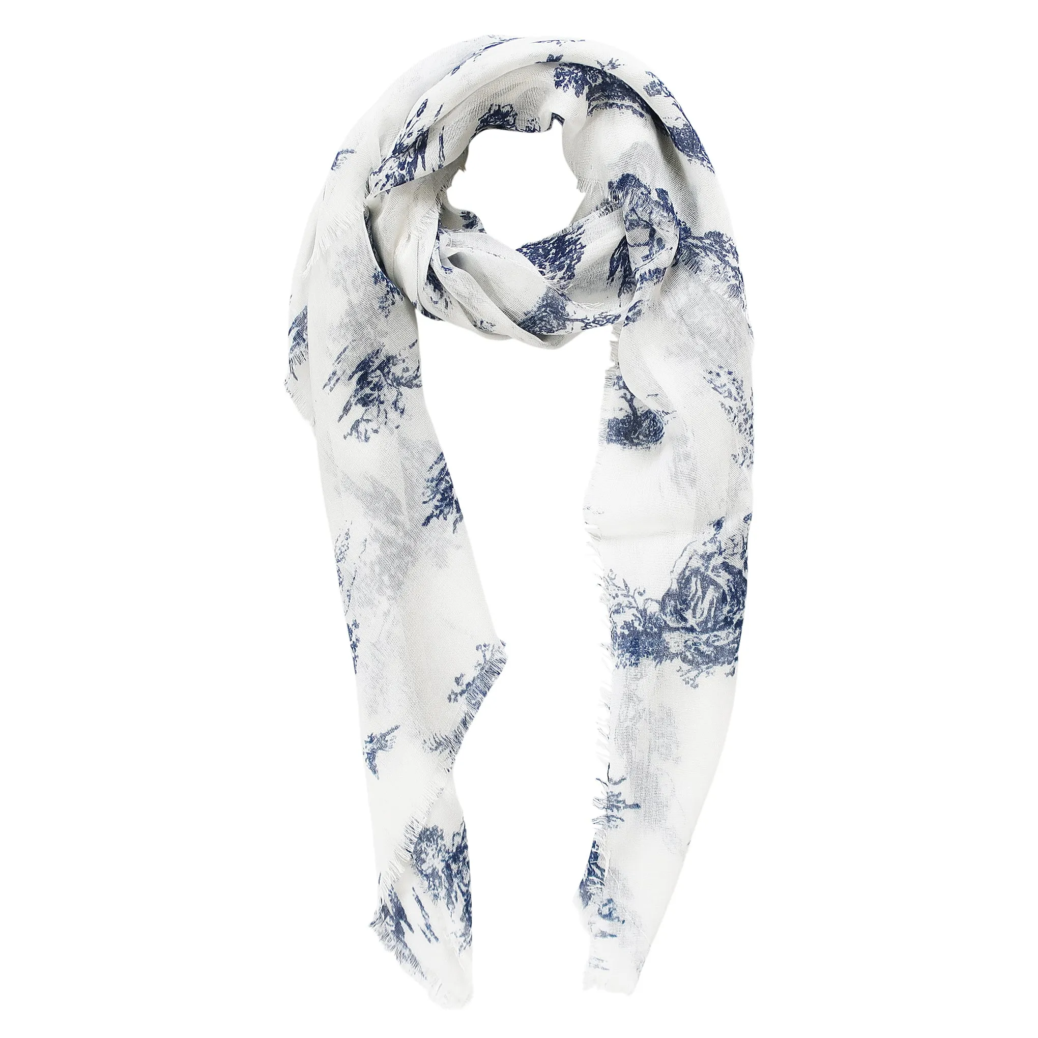 Blue Pacific English Colonial Neckerchief Scarf in Navy Blue and White