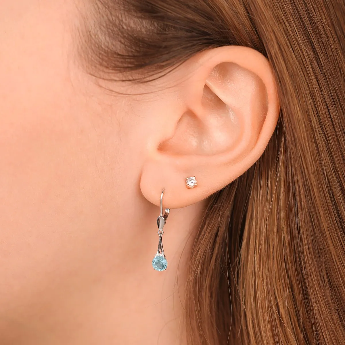 Blue Topaz and Diamond Drop Earrings