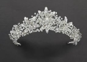 Bridal Tiara of Ivory Frosted Flowers and Jewels