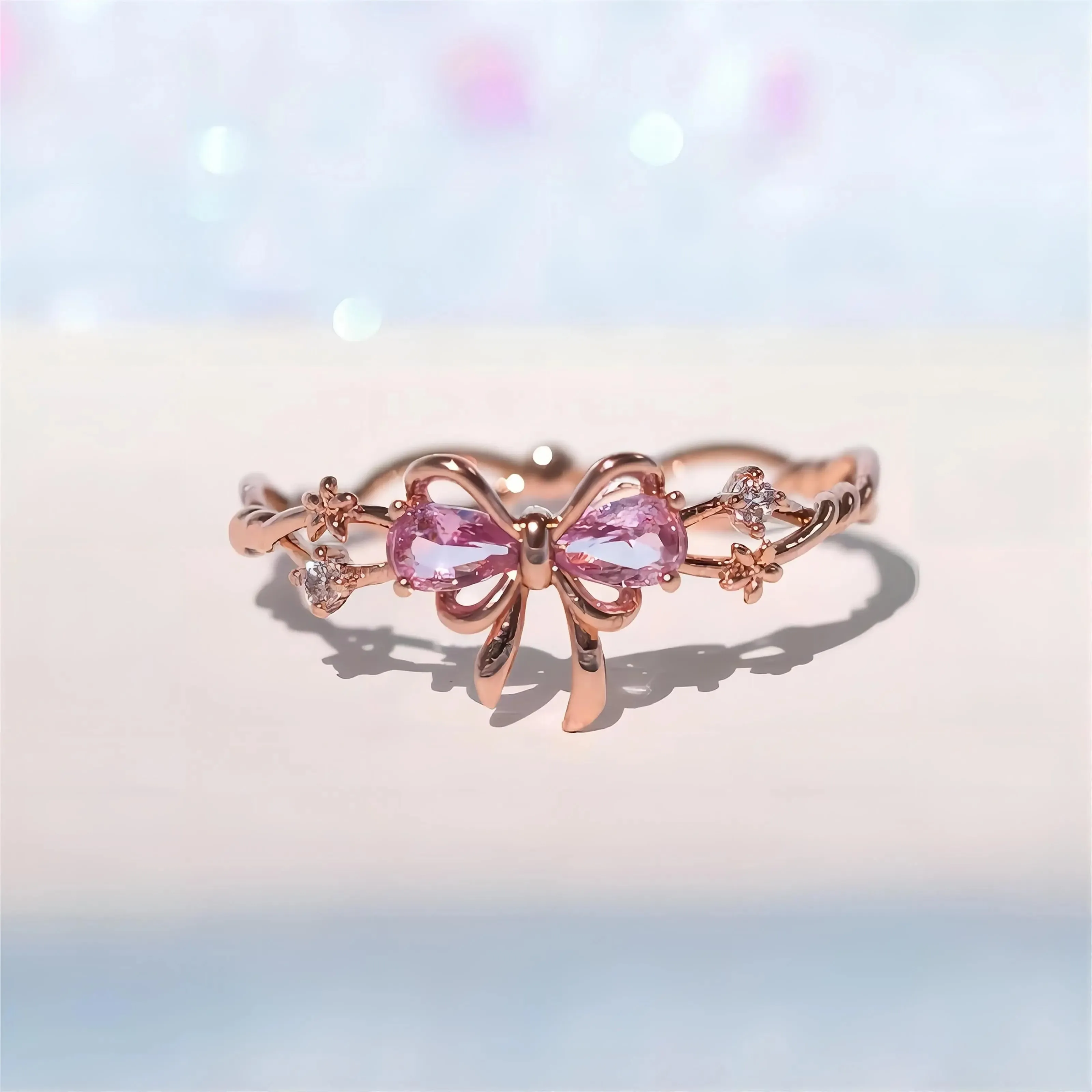 Crystal Floral Bowknot Ribbon Ring