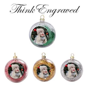 Custom Photo Christmas Ornament Clear With Tinsel Red, Gold, Silver Green