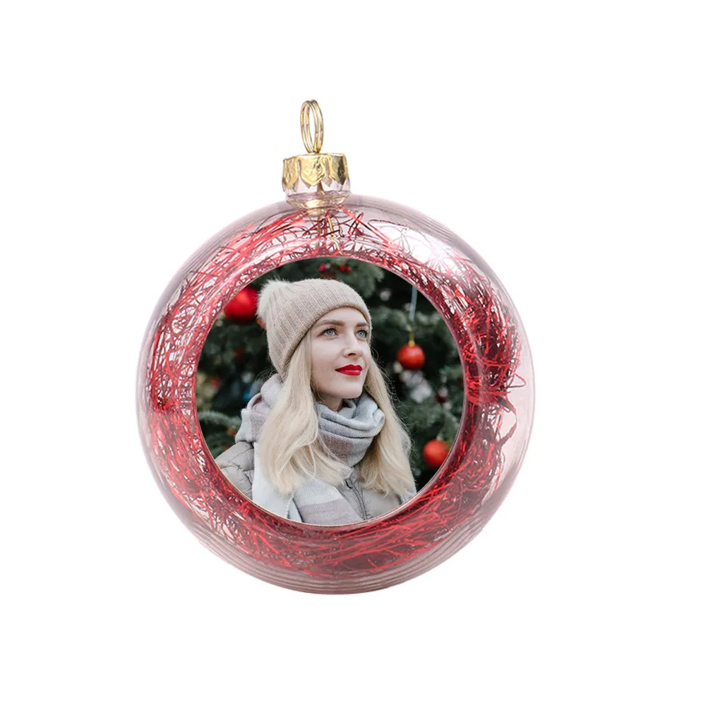 Custom Photo Christmas Ornament Clear With Tinsel Red, Gold, Silver Green