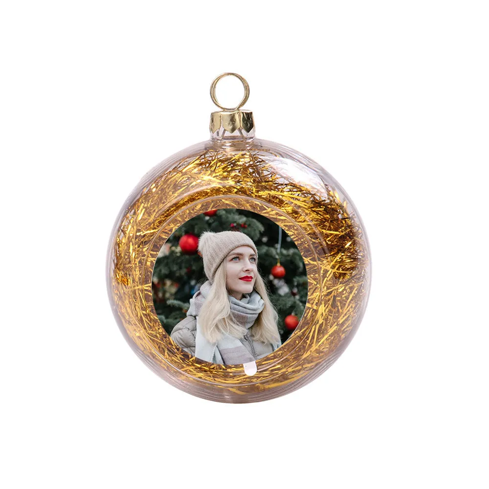 Custom Photo Christmas Ornament Clear With Tinsel Red, Gold, Silver Green