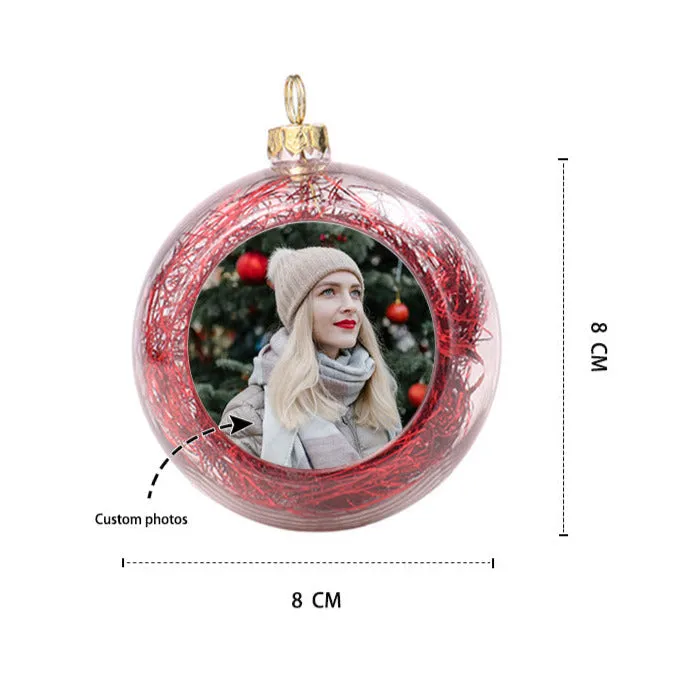 Custom Photo Christmas Ornament Clear With Tinsel Red, Gold, Silver Green