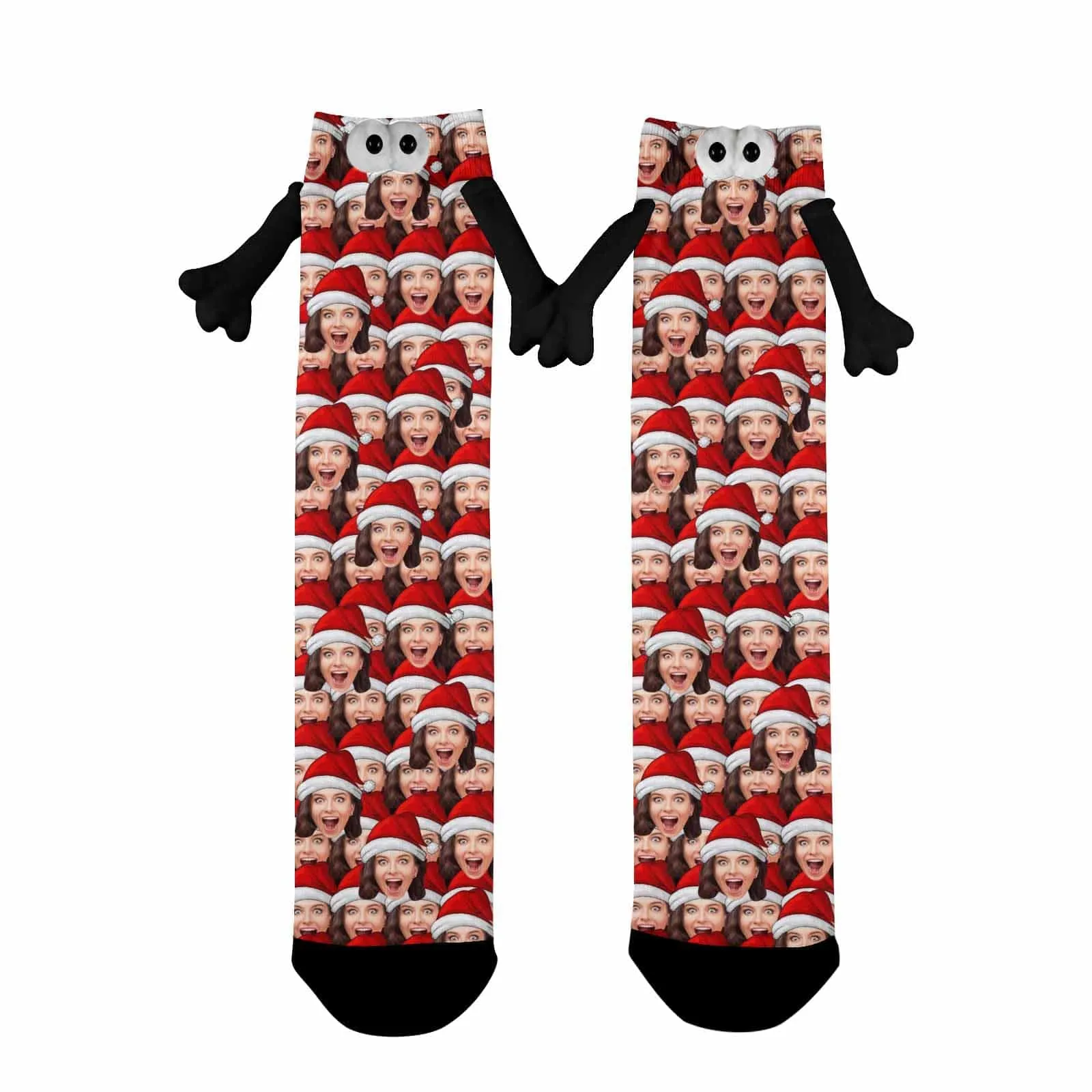 Custom Seamless Face Christmas Hat Magnetic Holding Hands Socks Suction Funny Big Eye Socks