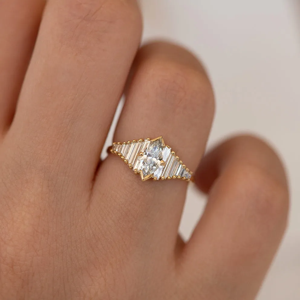 Deco Engagement Ring with Marquise Diamond