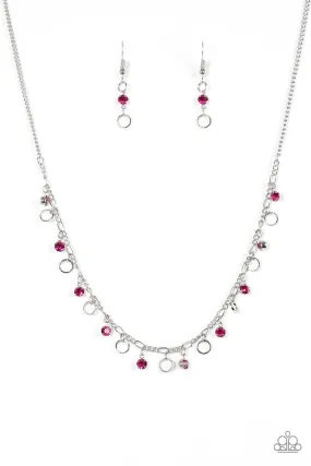 Dinner Party Demure Pink Rhinestone and Silver Necklace - Paparazzi Accessories