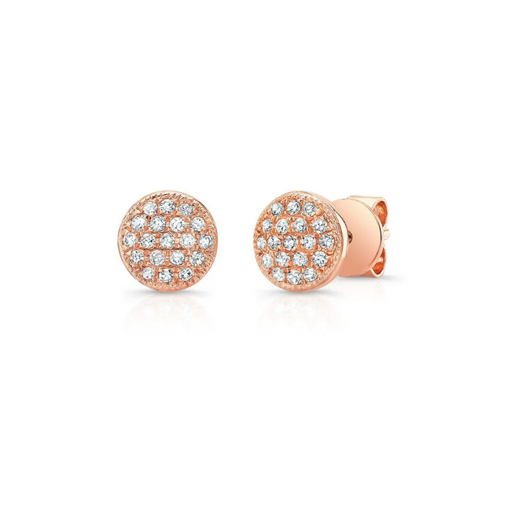 Domed Pavé Diamond Disk Stud Earrings in Rose Gold