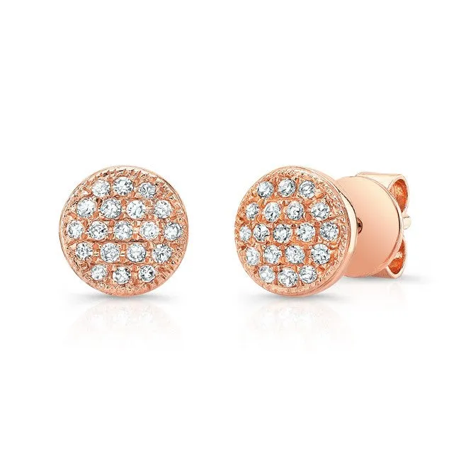 Domed Pavé Diamond Disk Stud Earrings in Rose Gold