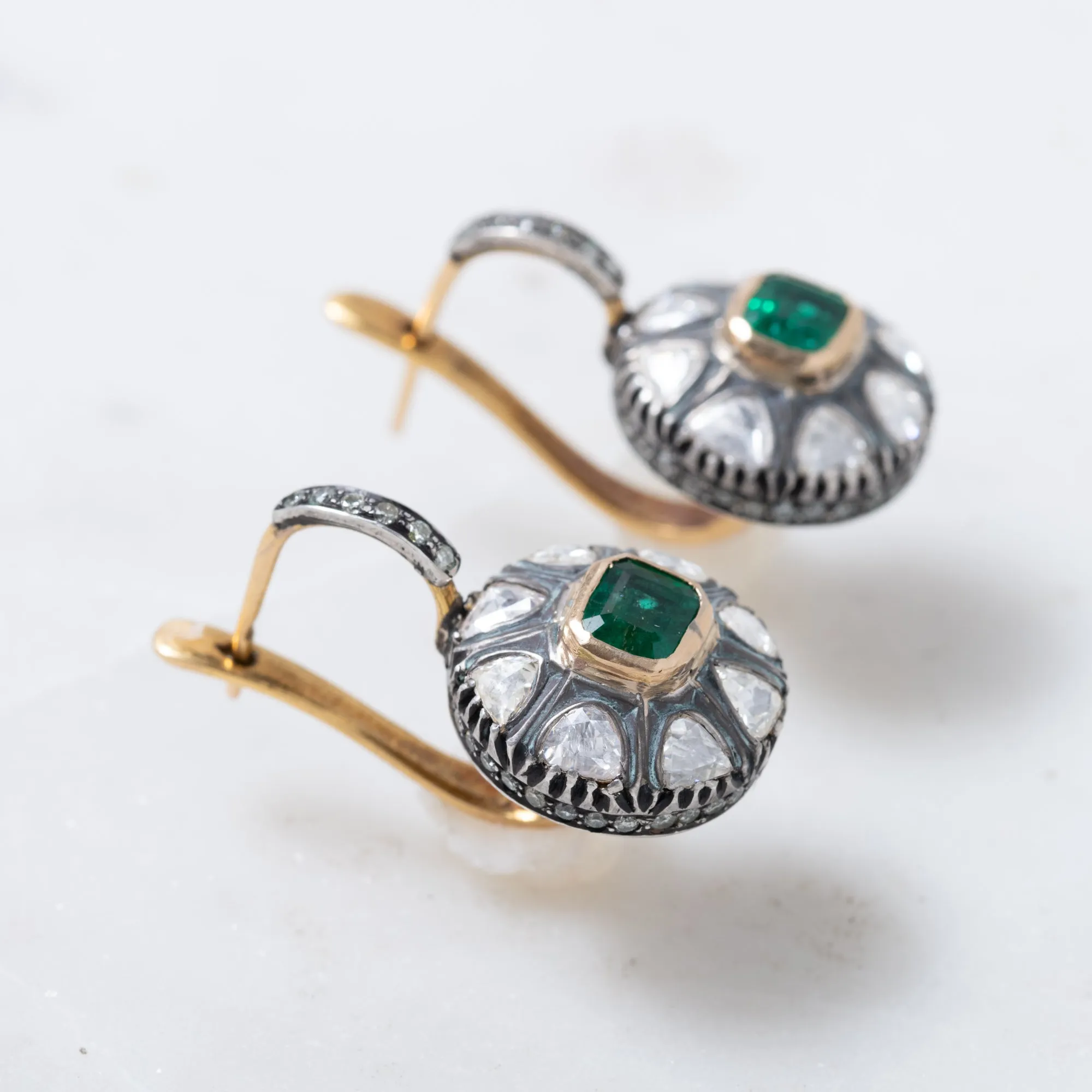 Emerald and Diamond Flower Earrings