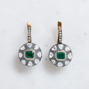 Emerald and Diamond Flower Earrings