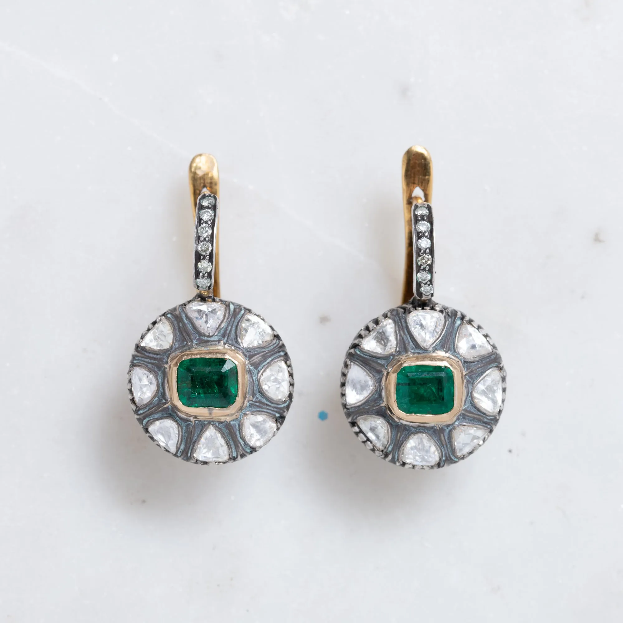 Emerald and Diamond Flower Earrings