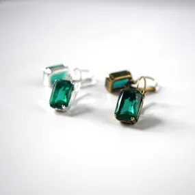 Emerald Green Crystal Earrings - Medium Octagon