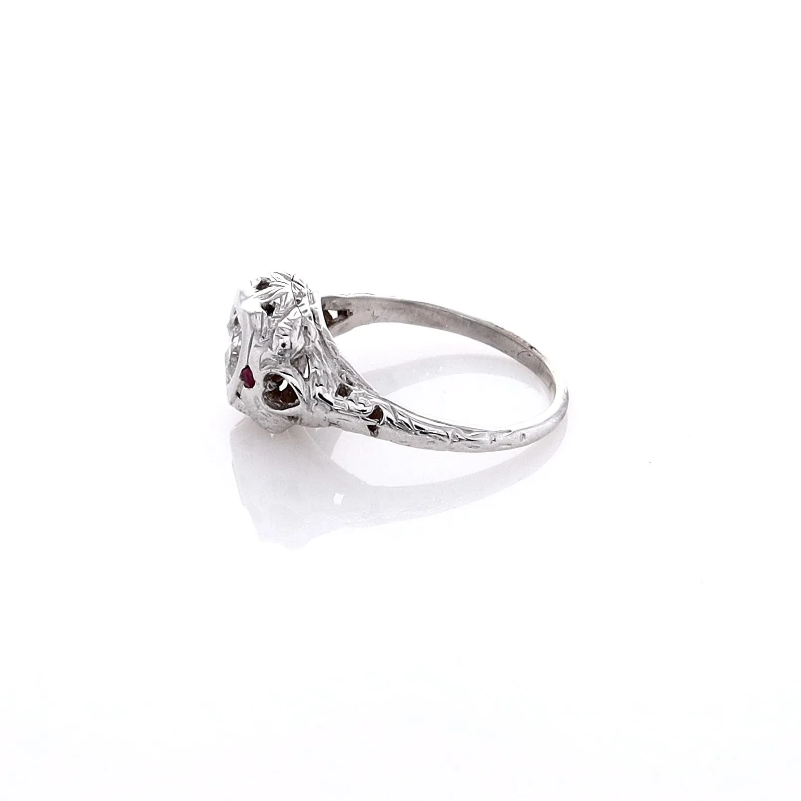 Estate 18k White Gold Bezel Set Heart Shape Diamond Filagree Ring