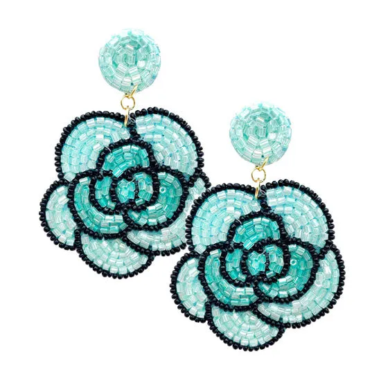 Felt Back Beaded Flower Dangle Earrings