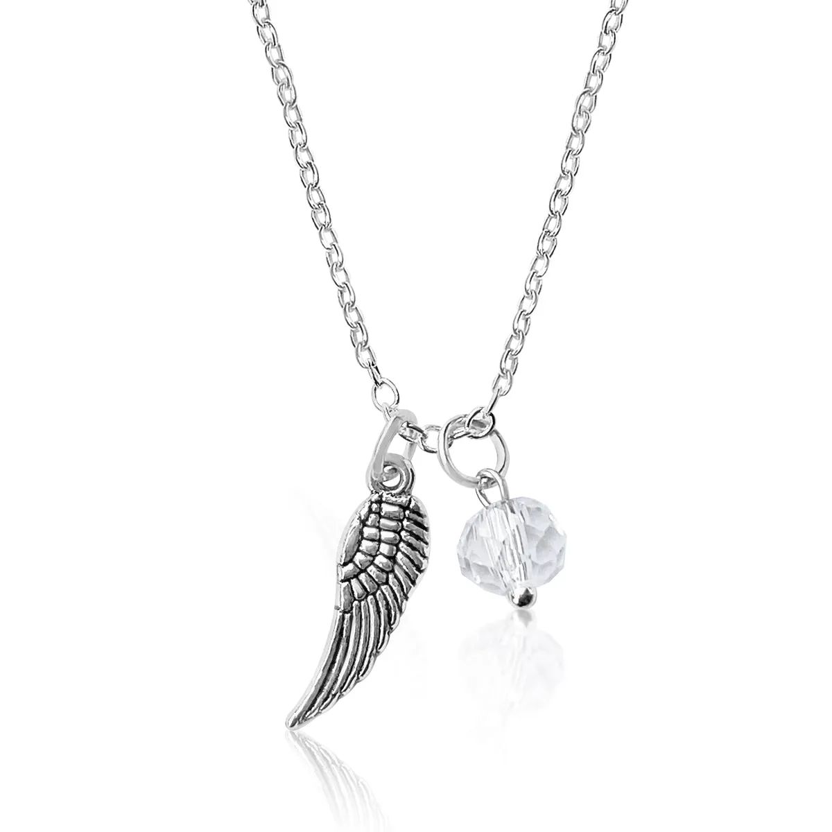 Guardian Angel Wing Necklace with a Clear Crystal Charm