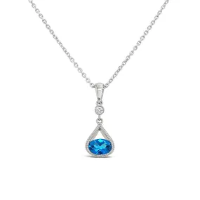 Irisa by Martin Binder Oval Sky Blue Topaz & Diamond Dangle Necklace