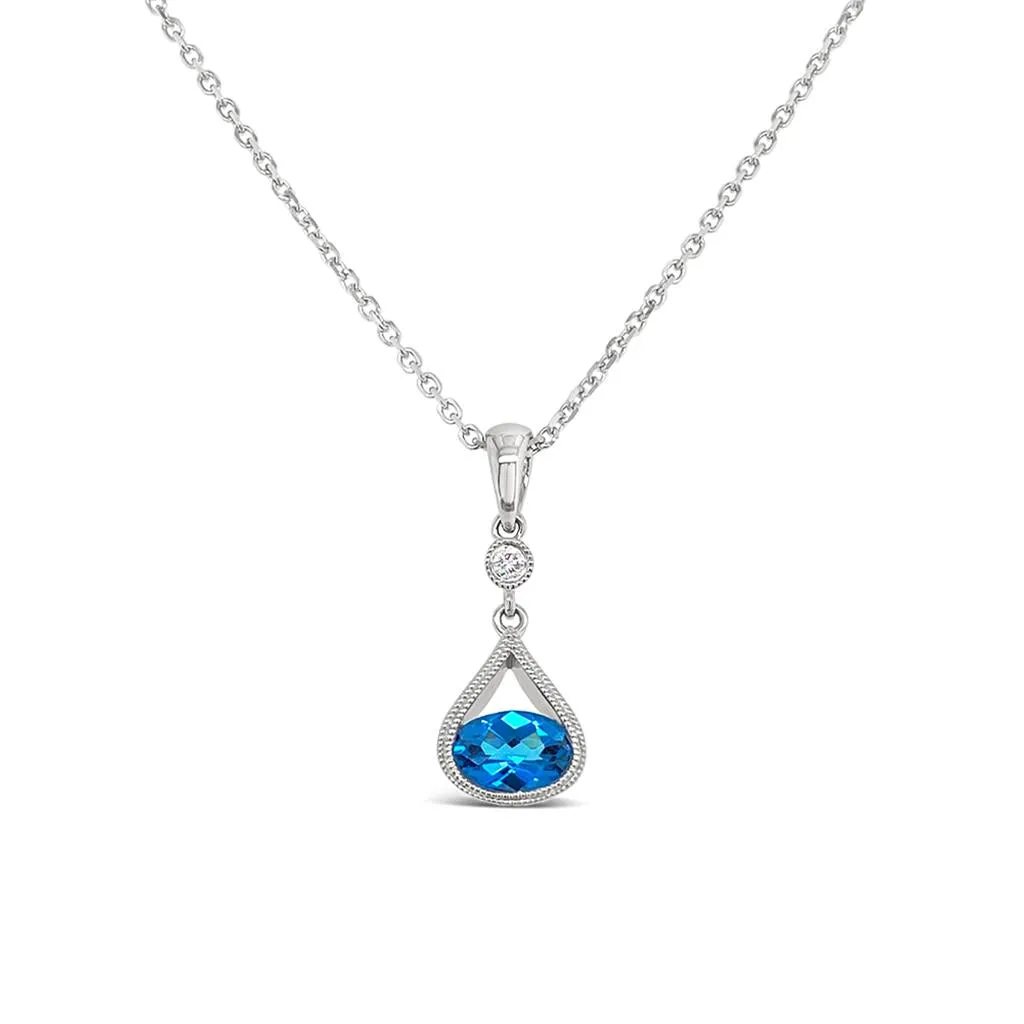 Irisa by Martin Binder Oval Sky Blue Topaz & Diamond Dangle Necklace