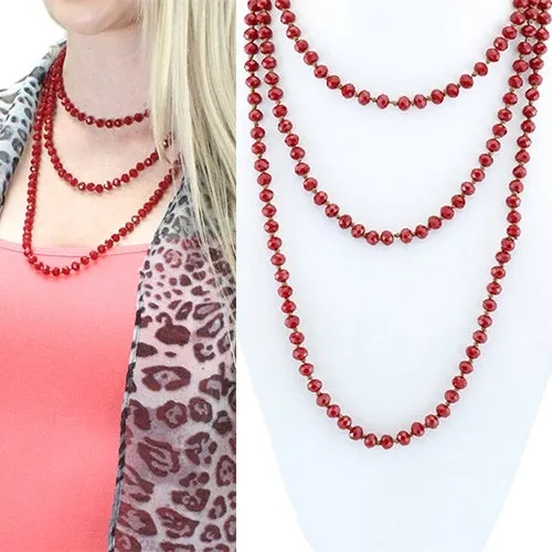 *Maroon Crystal Strand 60" Layering Necklace