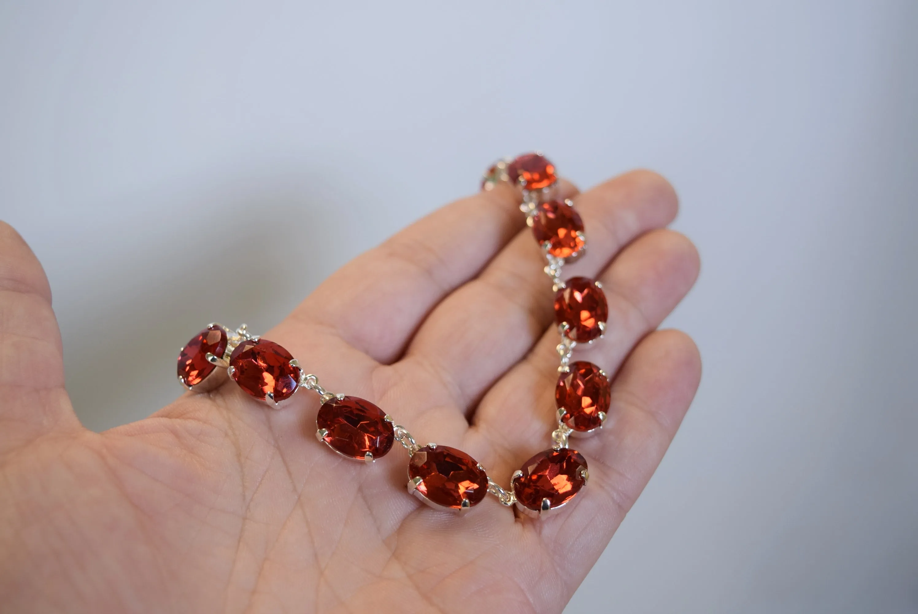 Medium Pink Crystal Collet Necklace - Medium Oval