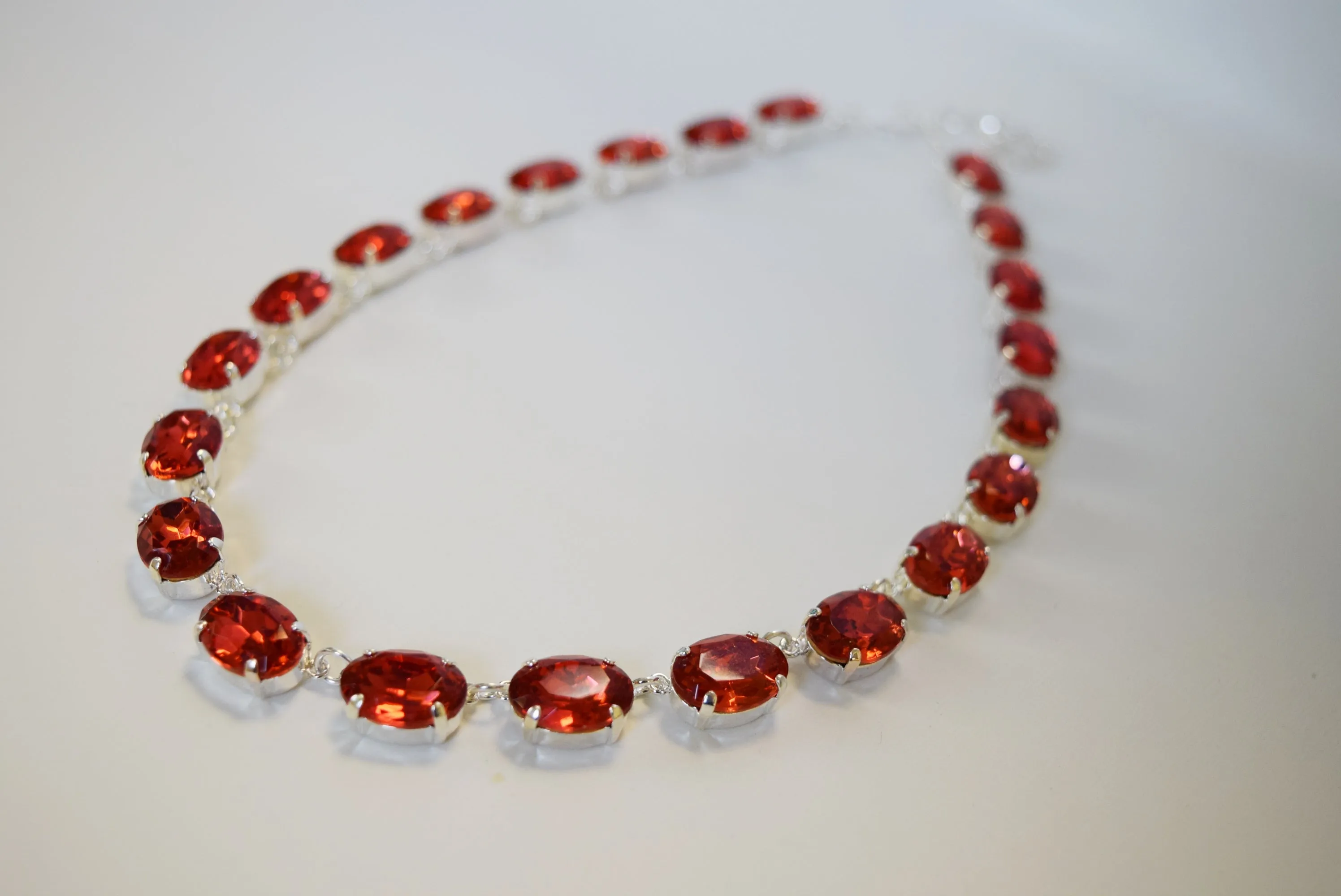 Medium Pink Crystal Collet Necklace - Medium Oval