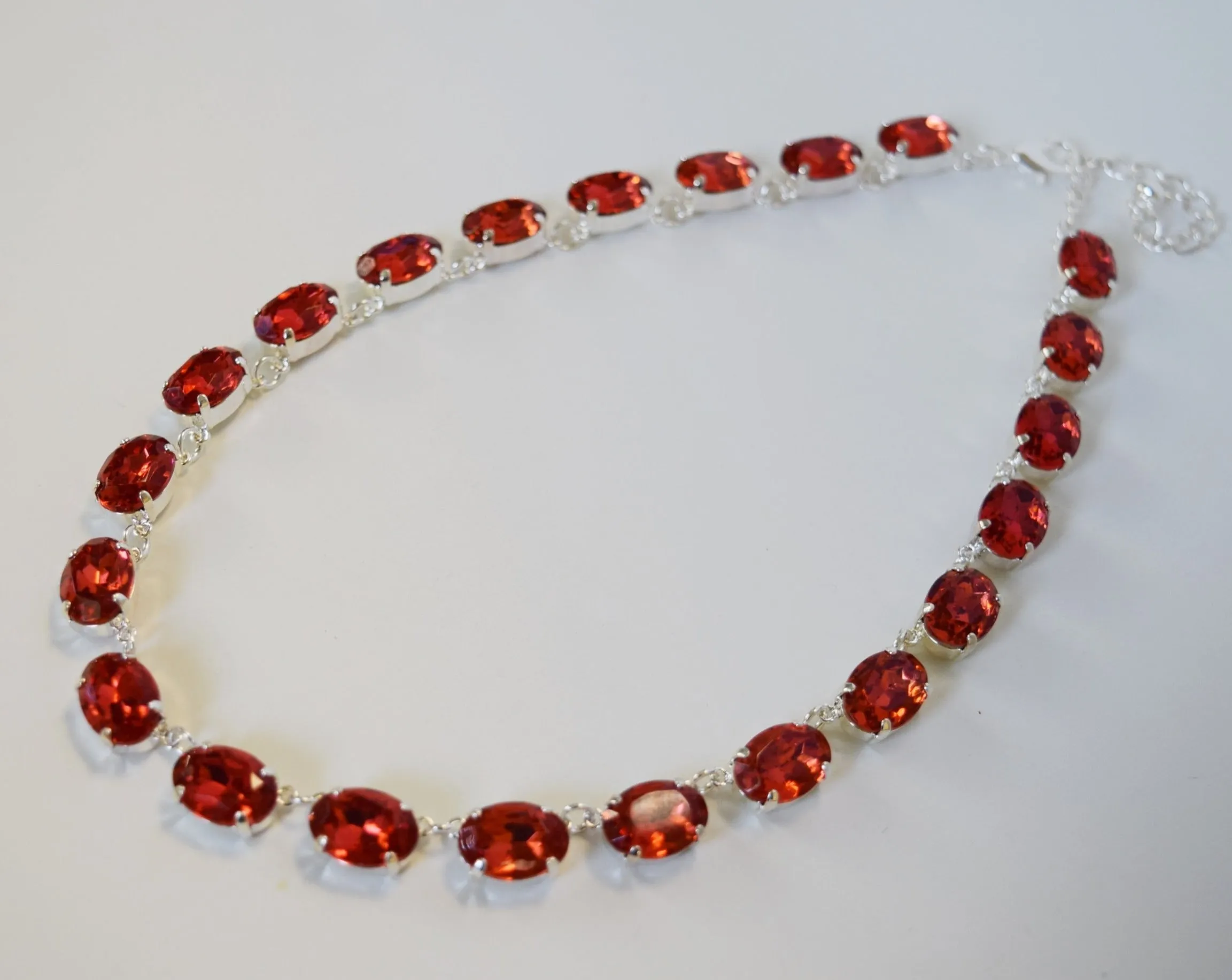 Medium Pink Crystal Collet Necklace - Medium Oval