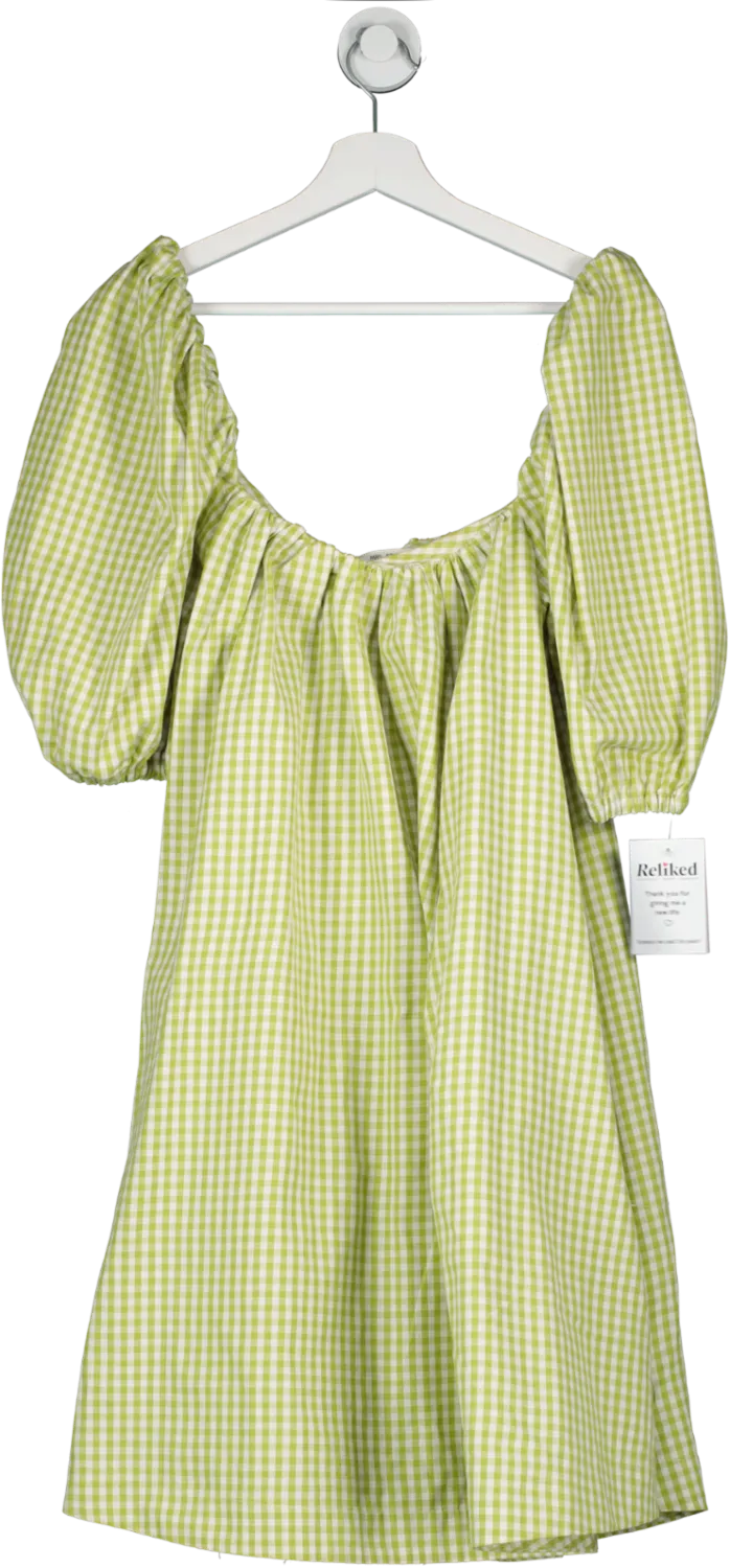 Mrs. Francoise Green Checked Puff Sleeve Midi Dress UK S/M