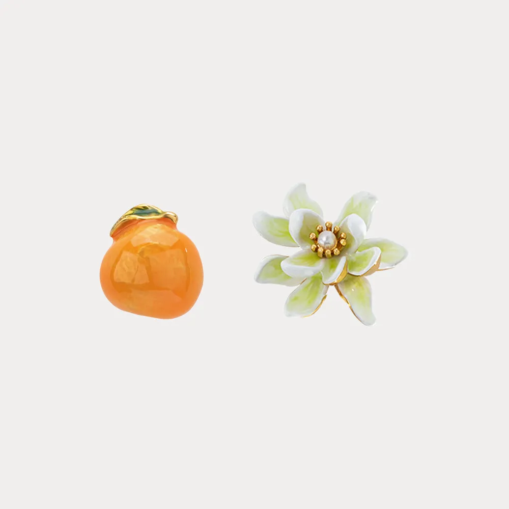 Orange Flower Stud Earrings