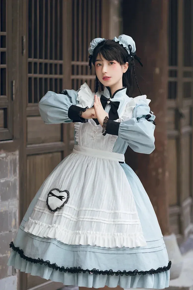 Original Chinese Cotton Velvet Stitching Apron Lolita Dress