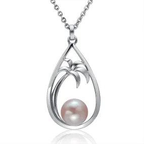 Pearl Palm Tree Teardrop Pendant